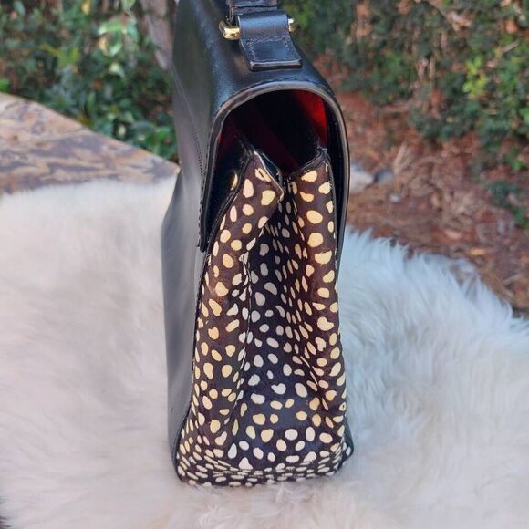 Kate Spade Black Leather Haircalf Spotted Satchel RARE - Picture 4 of 12